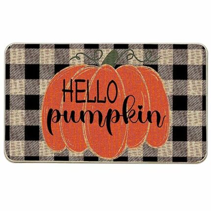 Pinata Hexagram Fall Door Mat 17x29 Inch, Hello Pumpkin Welcome Mats Outdoor, Autumn Fall Orange Pumpkin Farmhouse Buffalo Plaid Doormats for Fro