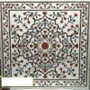 Gifts And Artefacts 48 x 48 Inches White Square Shape Marble Kitchen Table for Home Decor Pietra Dura Art Dining Table with Royal Look