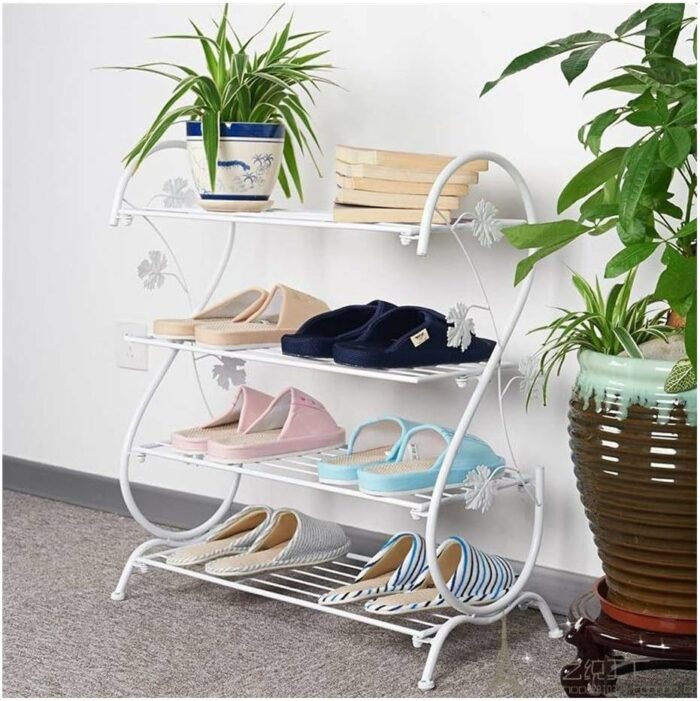 KRHINO Shoe rack Iron Multi-Layer Shoe Rack Shelf Storage, Multifunctional Metal Shoe Stand Organizer Cabinet For Closet Bedroom (Color : Schwarz