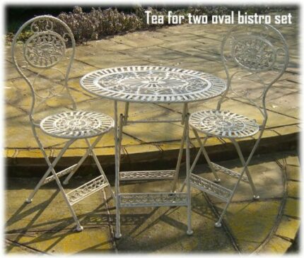 The Somerset Shop Cream Folding Steel & Cast Iron Bistro Set 2 Chairs & Oval Table