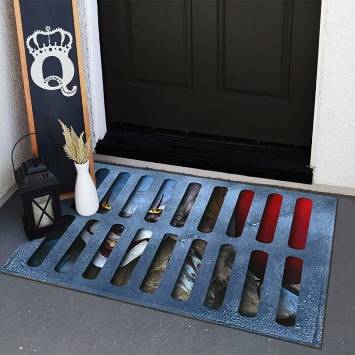 Halloween 3D Illusion Clown Door Mat, Halloween Clown Drain Doormat, Scary Welcome Door Mats, Outside Area Rug Bath Mat Hearth Floor Stair Carpet
