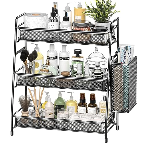 EKNITEY Bathroom Countertop Organiser Shelf - 2 Tier Counter Spice Rack Metal Makeup Rack Small Perfume Organiser for Sink/Bedroom/Living room/Ki