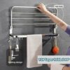 yozhch Wall Mounted Towel Rack with Double Bars Stainless Steel Bathroom Towel Rail with Shelf 90° Foldable Towel Holder with Hooks (58cm)