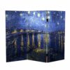 Red Lantern 3 ft. Short Double Sided Works of Van Gogh Canvas Folding Screen Irises/Starry Night Over Rhone 3 Panel Freestanding Partition and Se
