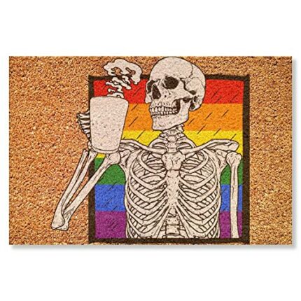 Madcolitote Coffee Drinking LGBT Skull Doormat Rainbow Pride Gay Lesbian Same Sex LGBTQ Mats Welcome Mat Doormat Front Doormat Farmhouse Kitchen