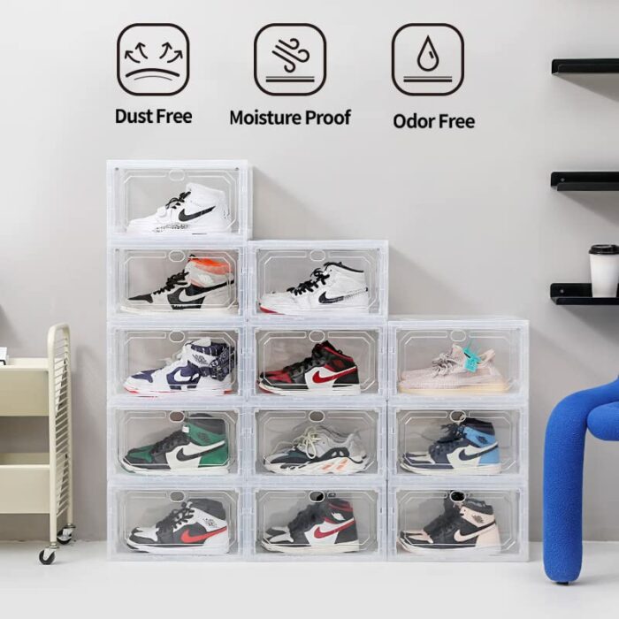 Mitees Clear Plastic Stackable Shoe Boxes - Shoe Storage Organizer for Easy Viewing and Space-Saving