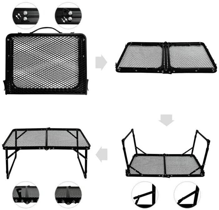 TIYASTUN Camping Table Small Folding Table Small Picnic Table Foldable Table BBQ Table Adjustable Height Table Mesh