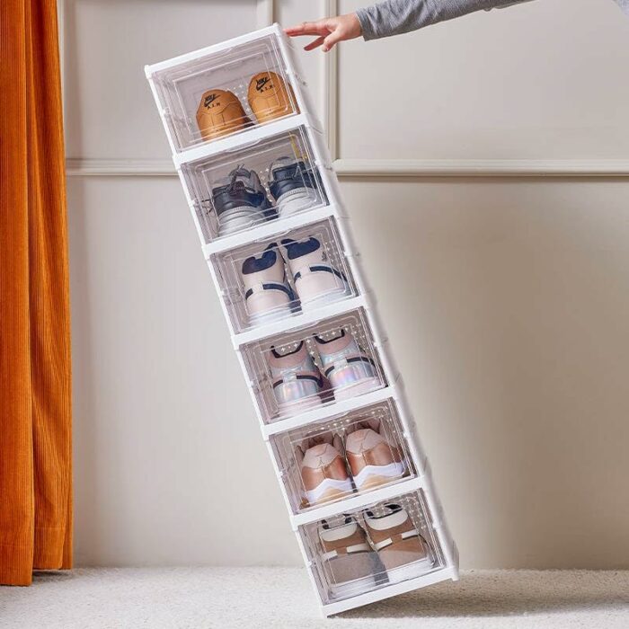 HMA Pro Shoe Organizer 6-tier Foldable Plastic Shoe Organizer, Foldable Plastic Shoe Storage Boxes Or Sneaker Storage Boxes, No Installation Requ
