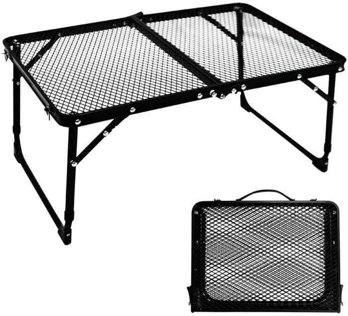 TIYASTUN Camping Table Small Folding Table Small Picnic Table Foldable Table BBQ Table Adjustable Height Table Mesh