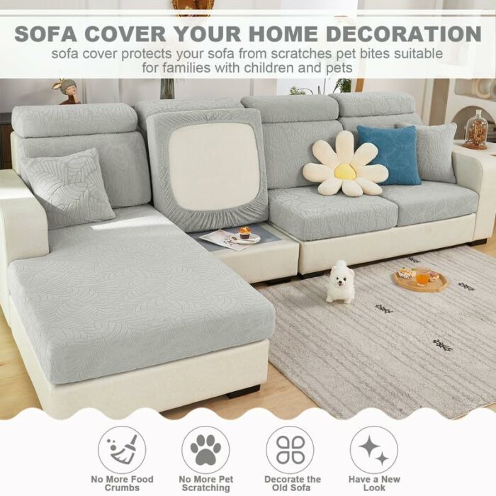 OKYUK High Stretch Universal Sofa Slipcover, Wear-Resistant Sofa Cover 1 Piece, L Shape Sectional Couch Covers, Separate Cushion Couch Chaise Cov