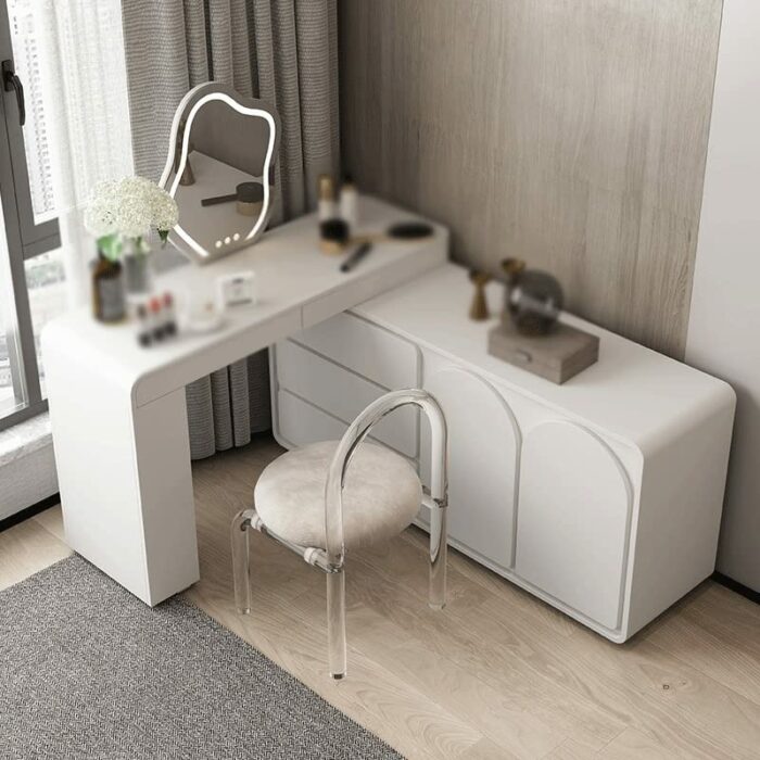 BVDSG Dressing Table Bedroom Storage Storage Cabinet Vanity Table Corner Retractable Wood Vanity