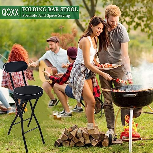 Portable Folding Stool, Folding Bar Stool With Back Support & Footrest, Round Compact Folding Breakfast Bar Stool Chair, With Padded Seat, For Ki