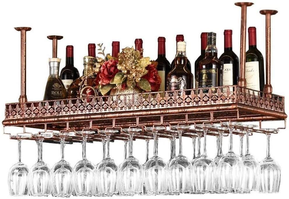 Qunine Wine Rack Wine Racks Adjustable Height Ceiling Mounted Hanging Bottle Holder Metal Iron Wine Glass Rack Goblet Stemware Vintage Style Deco