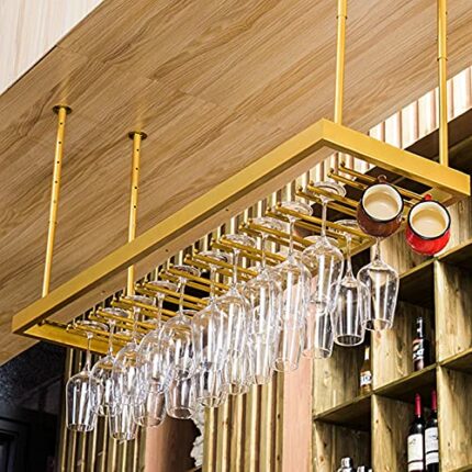 KEppd Wine Rack Wall Mounted - Ceiling Mounted Hanging Wine Bottle Holder, Hanging Wine Bottle Holder Metal, Shelf Champagne Glass Rack, Bar Home