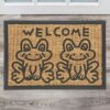 Relaxdays Butterflies Welcome Doormat, 40 x 60 cm, Door Mat Inside & Outside, Non-Slip Wiper, Coir, Coconut, rubber, Natural/Black