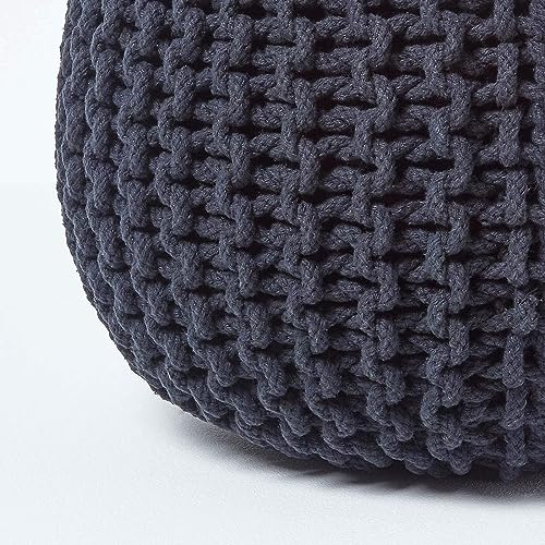 EXQUIZIT HOME Knitted Round Pouffe Foot Stool Ottoman Large 100% Cotton Chunky Moroccan 50cm Pouf COLOUR BLACK