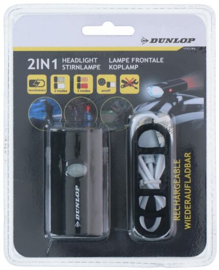 Dunlop Helmet Lamp - Rechargeable Includes Cable - Red/White Light - 3 Colour Modes - Easy to Assemble