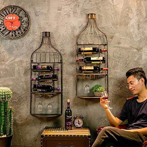OUSIKA Wine Racks,Vintage Industrial Wind Bar Wine Bottle Rack | Decorative Wrought Iron Wine Rack | Upside down Creative Wine Cabinet Restaurant