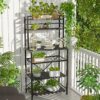 YMYNY Kitchen Baker's Rack, Microwave Oven Stand with Storage Shelves, Industrial Coffee Bar Station, with Adjustable Wine Holders and 12 S-Hooks