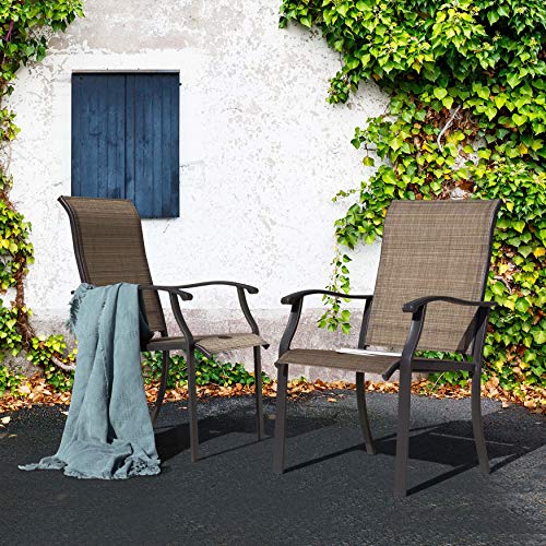 NUU GARDEN Dining Chairs Set of 2, Indoor Outdoor Patio Chairs with Arms, Iron Frame and Textilene Sling Chairs for Lawn, Garden, Black with Gold