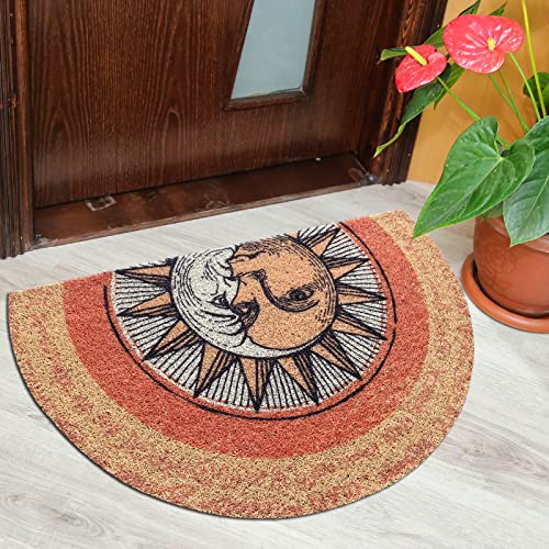 Funny Half Round Tarot Sun and Moon Outdoor Door Mat Front Door Entrance Decoration Welcome Doormat Resist Dirt Rug Suitable for Indoor Balcony (