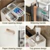 4 Tier Narrow Bathroom Floor Cabinet for Gaps, Toilet Paper Drawer Cart Storage Tower with Clear Drawers and Easy Pull Handle Vertical Storage Un