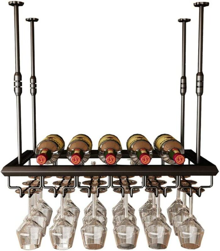 Wine racks Wall Black - Metal Retro Iron, Wine Glass Holder Upside Down Industrial Iron Hanging Wine Glass Rack Ceiling Decoration Shelf for Bars