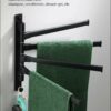 Swivel Towel Rack, Sviwel Towel Bar for Bathroom, Aluminum 4-Arm Towel Bar, Space Saving Wall Mounted Towel Holderwith Hook, Rustproof Swing Out