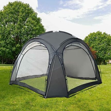 BIRCHTREE Outdoor Dome Gazebo With 4 Removable Mesh Walls 2 Sunshade Walls Event Shelter Party Tent for Garden Camping Waterproof Windproof UV Pr