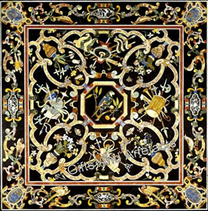 Gifts And Artefacts 60 x 60 Inches Elegant Look Dining Table Top for Home Furniture Decor Square Shape Black Marble Restaurant Table from Indian
