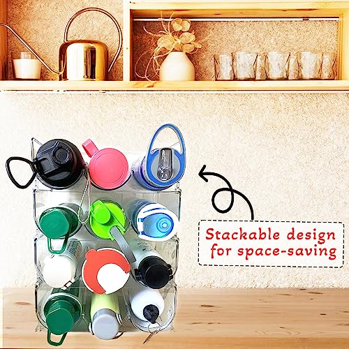 4 Pack Water Bottle Organizer Holder for Cup, Wine & Tumbler Stackable Water Bottle Organizer Cabinet Storage & Kitchen Pantry Water Bottle Stora