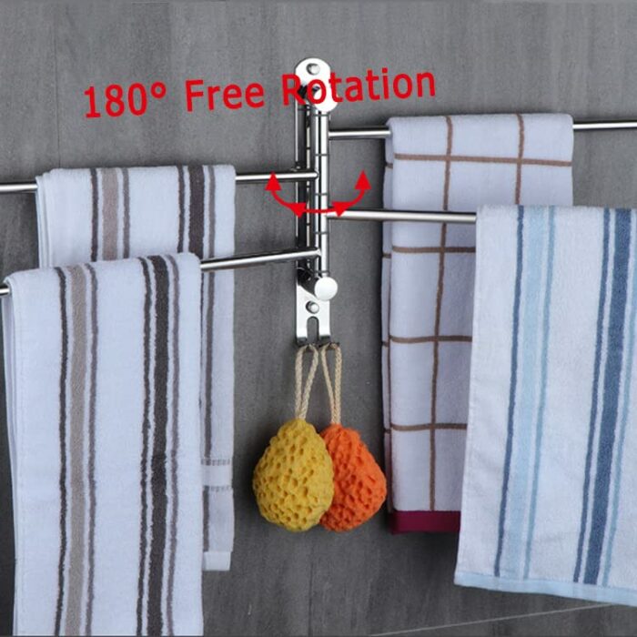 Swivel Towel Rail Wall Mounted Chrome Stainless Steel Towel Rack Holder with 4 Swivel Bars 180° Rotation Swing Towel Holder for Kitchen, Bathroom