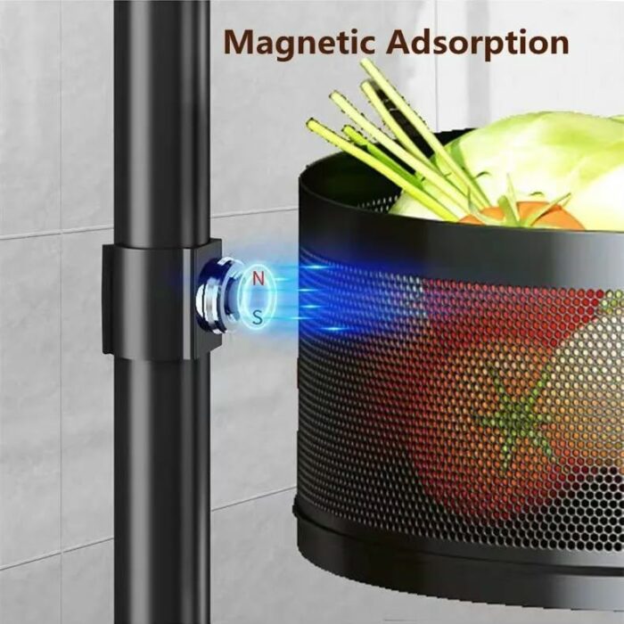 JJZXD Kitchen Multi-Layer Vegetable Fruit Trolley Shelf Floor Pulley Can Rotate Seasoning Bottle Sundry Organizer Rack