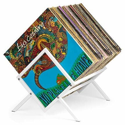 Hudson Hi-Fi Kensington Vinyl Record Storage Holder White - Vinyl Storage Rack 70 Album Holder Display Stand - Book and Record Album Storage - Vi