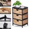 Wimarsbon Nightstand, Water Hyacinth Woven End Table, Side Table, Bedside Table with Bin Drawer, Drawer Dresser for Bedroom, for Living Room (Bla