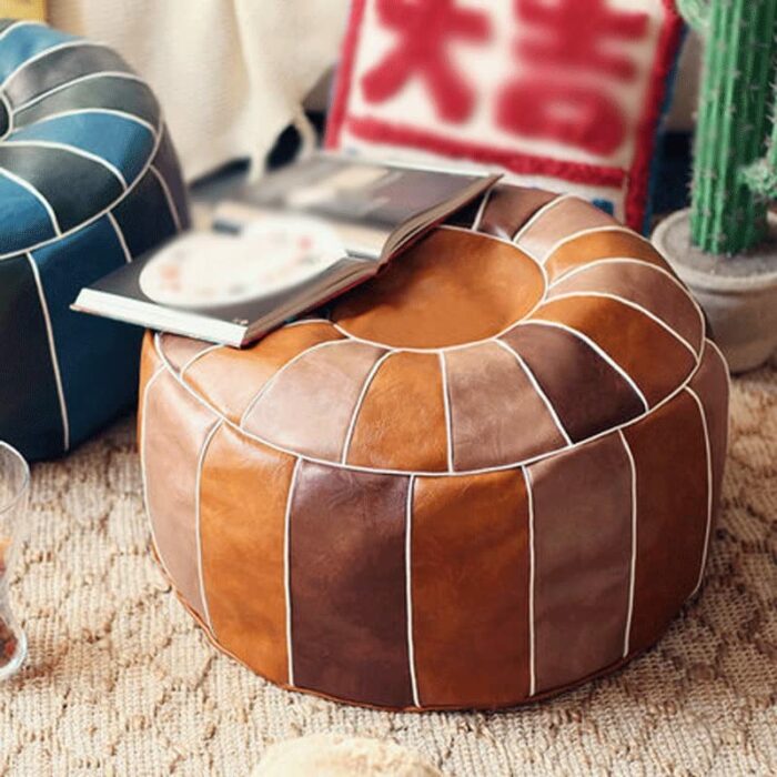 LUKEO Leather Pouf Cover Sofa Footstool unstuffed Living room Bedroom Cushion Covers