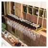 SUCHETA Hanging Wine Rack with Glass Holder and Shelf, Wall Mounted Gold Wine Rack Ceiling Storage Bottle Rack Wine Goblet Rack Upside Down Bar (