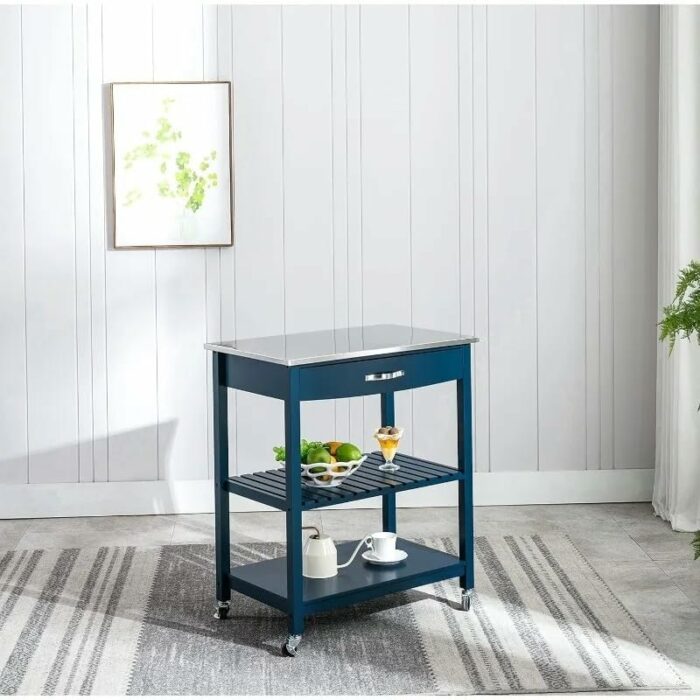 JJZXD Kitchen Cart With Stainless Steel Top, Rolling Cart