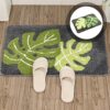 Alipis Door Floor Mat for Indoor Outdoor, 60 x 40cm Non-slip Front Door Mat with Fresh Leaves Pattern, Absorbent Bathroom Mats Washable Rug Entra