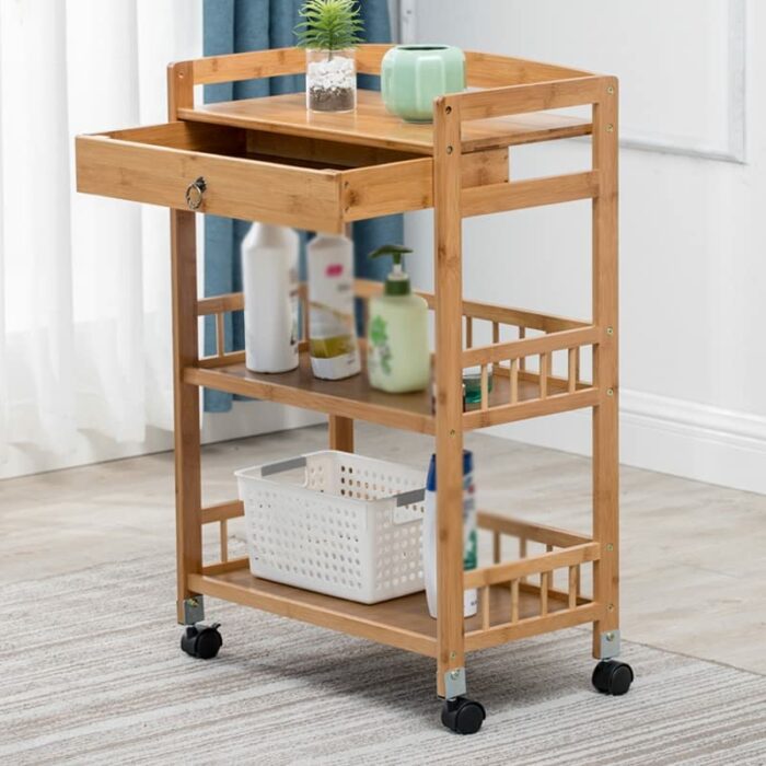 QUANJJ Removable Dining Cart 3-tier Dining Cart Small Living Room Cart Kitchen Storage Rack (Color : Argento, Size : 81CM*53CM)