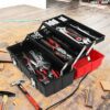Tool Box 17-Inch, MAXPOWER Lightweight Cantilever Tool Box Organiser Plastic Storage Folding Toolbox with Three-Layer Cantilever Tray and Divider