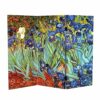 Red Lantern 3 ft. Short Double Sided Works of Van Gogh Canvas Folding Screen Irises/Starry Night Over Rhone 3 Panel Freestanding Partition and Se