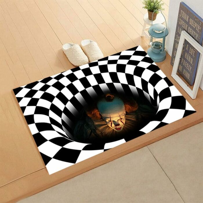 Halloween 3D Illusion Clown Door Mat, Halloween Clown Drain Doormat, Scary Welcome Door Mats, Outside Area Rug Bath Mat Hearth Floor Stair Carpet