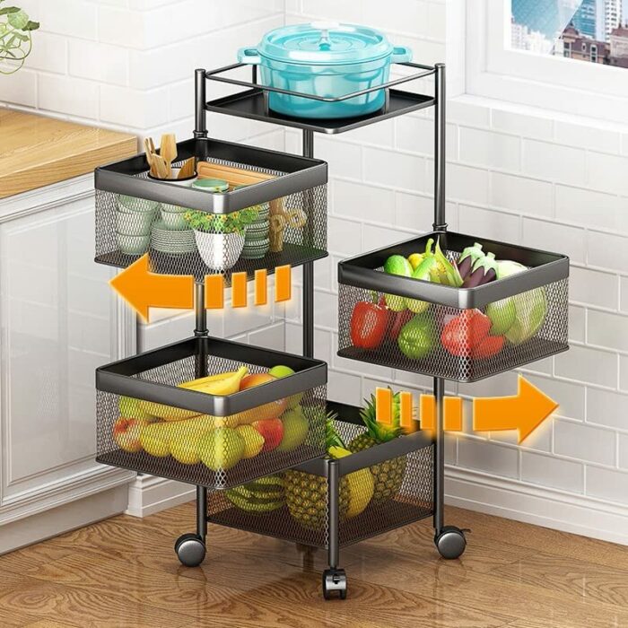 JJZXD Multi-layer Kitchen Rack Storage Rack Vegetable and Fruit Basket Trolley Multi-functional Kitchen Storage Rack (Color : B, Size : 95cm*26.5