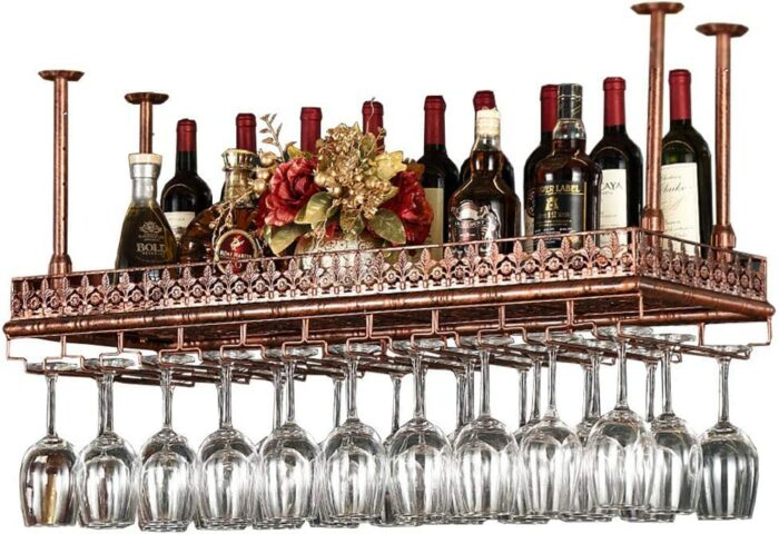 Wine racks 80cm - Bottle Goblet Glass Holder Ceiling Vintage Bar Floating Shelf, Industrial Under Shelve Hanging Rack Holder, Cafe Tableware Bott