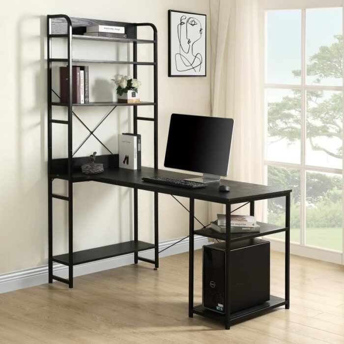 N/A Home Office Computer Desk Metal Frame and MDF Board 5 Tier Open Bookshelf Bedroom Home Furniture (Color : A)