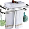 XHALERY Stainless Steel Towel Rack Bathroom Wall Mounted Storage Shelf with Double Towel Bar and Hook One-piece Thick Towel Rail 47.5CM (Size : 3