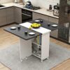 Drop Leaf Table, Folding Kitchen Table, Wooden Dining Table with 2 Storage Racks And Wheels, Space Saving Extendable Table for Kitchen/Living Roo