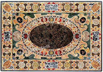 Gifts And Artefacts 36 x 60 Inches Green Rectangle Shape Marble Dining Table Top Multicolor Gemstones Inlaid Hallway Table for Home Furniture Dec