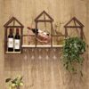 PIBM Wrought Iron Wine Rack Wall Hanging on the Racks Solid Wood Frame Cabinet Restaurant Glass Holder J1114, Black